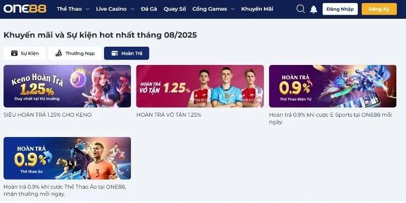 Khuyến mãi tại ONE88 hoàn trả cược cực hấp dẫn